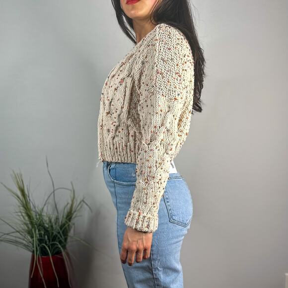 Moon & Madison Cream Confetti Knit Open Front Cropped Cardigan - Picture 3 of 9